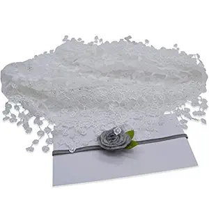 Bembika Newborn Baby Embroidery Lace Wrap with Headband Baby Photography Props (White)