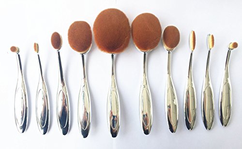 Goldrose 10 pcs Soft Oval Toothbrush Mermaid Multipurpose Makeup Brush Set Foundation Brushes Cream Contour Blush Powder Concealer Brush Cosmetics Tool(Silver)