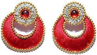 Handmade Silk Thread Fashion Earrings Stud / Push back Various Colours / Designs (Red)