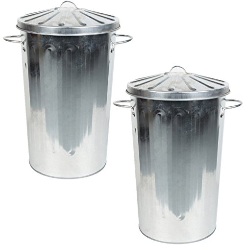 CrazyGadget Small Medium Large Extra Large Galvanised Steel Metal Dustbin Kitchen House Garden Storage Unit Bin - SET OF 2 (18L)