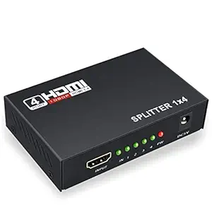 REC Trade 4K 1x4 HDMI Splitter 1 in 4 Out Audio Video Distributor Amplifier with Power Adapter 4 Port HDMI Splitter (HDMI 1x4 Splitter) (RTT-SPT-0099)