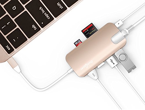 Typ C Hub, Dootoper USB C Adapter mit 3 USB 3.0 Ports, 4K HDMI Port, Ethernet-Port(1000Mbit/s), SD-Kartenleser, Micro SDHC und USB C Ladeanschluss, für Geräte mit USB Typ C wie MacBook Air, MacBook Pro, Mac Mini, Google Chromebook 2016 (Gold) - 2
