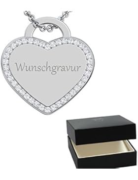 Kette mit Gravur Herz Silber 925 ❤️ Gravur-Geschenke mit Gravur für Frauen Herzkette Wunsch-Gravur ❤️ Namensgravur...