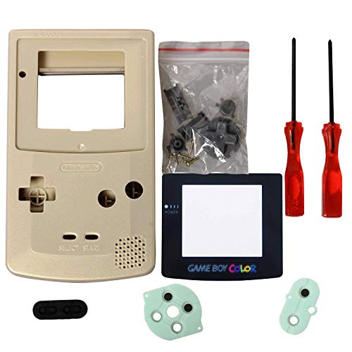 eJiasu Full Replace Parts Housing Shell Pack Replacement for Nintendo GBC Gameboy Color (Gold Case with Lens and Screwdriver)