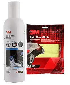 3M Combo of (All-in-One Shiner 100ml with Free Foam Applicator and Car Care Microfiber Yellow Cloth 40x40cm)