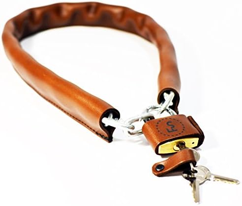 FSBIKE® BIKE CHAIN LOCK with LEATHER COATING | 40/80/100 cm | Certified Gerda Brass Lock | Stainless Steel Chain | 100% Genuine Leather Scratch Protection | Stylish | Durable, FS Bike Design:40 cm, FS Bike Farbe:Brown - Weather Friendly