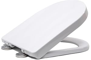 VIVO TECHNOLOGIES Premium D Shape Soft Close Toilet Seat with Adjustable Stainless Hinge, Quick Release, Easy Top Fixing, Anti-Bacterial Cover for Family Bathroom, White