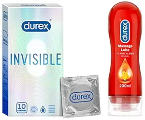 Durex?Invisible Super Ultra Thin Condoms for Men ? 10s +?Durex?Play Massage 2in1 Sensual - 200 ml