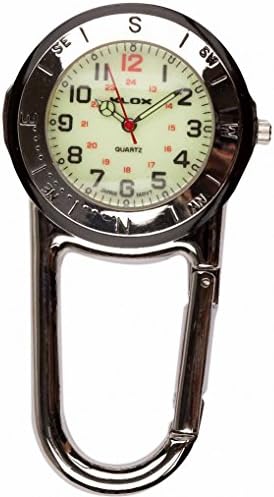 Silver Clip On Fob Watch with Black Accents Luminous Carabiner Nurse, Paramedic, Doctors etc.