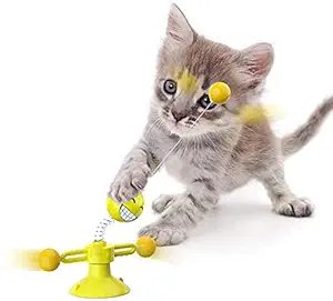 Royale Cat Windmill Interactive Cat Toy, Cat Toys for Indoor Cats with Turntable Teasing Feather Stick Suction Cup Base Funny Kitten Feather Ball Toys for Cats Cradle String Game 1 Piece