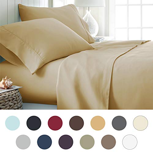 ienjoy Home Beckham Hotel Collection 1500 Series - Juego de sábanas de Microfibra cepillada, Dorado, Matrimonio Doble