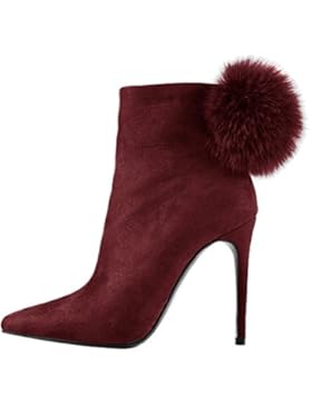 Onlymaker Damen Winter Kurz Stiefeletten Spitze Toe Reissverschluss Knöchelstiefel High Heels