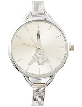 Souarts Damen Einfach Design Edelstahl Armbanduhr Quartzuhr Analog mit Batterie Silber Farbe