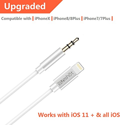 Sunshot - Cable de Audio Auxiliar para Coche (Compatible con iPhone 7, 8, XS, MAX XR, 3,5 mm) 3.3ft Silver