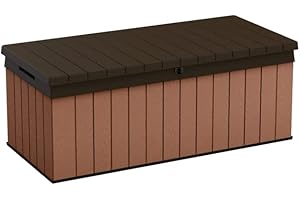Keter Baule Da Giardino Per Esterno con Effetto Legno Darwin, Capacità 380 Litri, Marrone, 142.5 x 65.5 x 54.4 cm