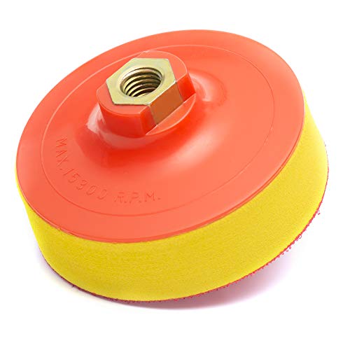 Glass Polish 10,16 cm (100 mm) Velcro para lijadora, EVA Capa 25 mm, Rosca M 14 x 2, Esponja de Lija, Almohadilla para Pulido, Velcro con Base