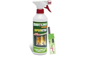 MAGAZZINI GM Diavolina Supervetro, Detergente Pulitore Specializzato ad Azione Extra Forte per Pulire a fondo i Vetri di Camini e Stufe dalla Fuliggine con Accendino GM (1, 500ml Spray)