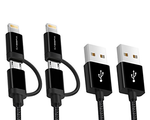 2 x CABBRIX 2in1 Micro USB / Lightning Daten- und Ladekabel für iPhone 5 5S 6 6S 7 Plus, iPad mini 2 3 4 Air 2, Samsung Galaxy S3 S4 S5 mini S6 S7 Edge A3 A5 J5 Note 4 5, Huawei P8 Lite, Lumia 650, Sony, Android, Gamepad Controller XBOX PS4 2 Meter