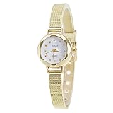LSAltd Frauen Edelstahl Mesh Band Armbanduhr, Damen Uhr (Gold)