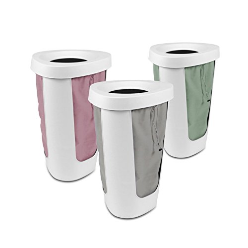 Rotho 1003001100 Wäschesammler (Fabu/Wäschekorb in weiß, mit Herausnehmbarem Wäschesack in Pastell, 1 x (40, 8 x 40 x 62, 1cm) Wäschesammler, Plastik) grau - 2