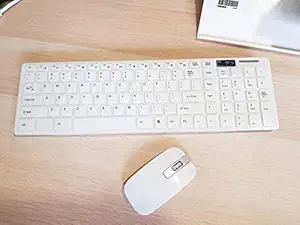 Avekin Wireless 2.4GHz Keyboard & Mouse Combo Kit | Ultra Thin Fashion Slim USB Bluetooth Receiver for Smart TV Compatible with All Windows Extra Power with Keyboard (White)