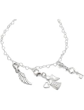 4 teilliges 925 Silber Set Charms-Halskette 45 cm mit 3 Charms Anhänger Engelsflügel Schutzengel Himmelschlüssel...
