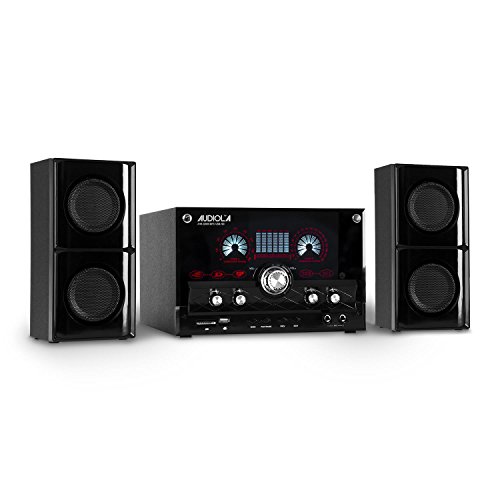 Majestic Audiola AHB-2290K Sistema de audio 2.1 (subwoofer y 2 altavoces, minicadena con USB AUX MP3, incluye micr&oacute;fono y mando a distancia) - negro