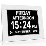 ✔ CARACTERÍSTICAS CLAVE - Este reloj digital de alta resolución de 20 cm (8 pulgadas) exclusivo explica claramente el tiempo, el día de la semana completo, el mes y la fecha en letras grandes y claras - sin abreviaturas confusas. El Day Clock incluye 8 opciones de idioma en italiano, inglés, español, alemán, italiano, polaco, holandés y galés. Puede ajustarse a 12 horas o 24 horas (tiempo militar). El manual de instrucciones viene en todos los idiomas, incluyendo Español.