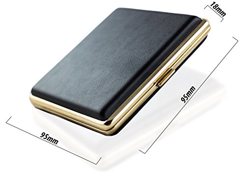 Zigarettenetui schwarz als Geschenkset für Raucher – Zigarettenetui Metall mit Öffnungsautomatik – Zigarettenetui Leder für 20 Zigaretten – Zigarettenbox – Zigarettendose - 4