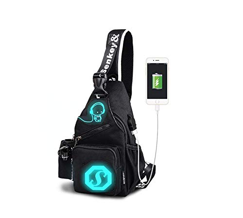 KINXOR Sac à Bandoulière Lumineux Port de Recharge USB Sac à Bandoulière Sac à Dos à Bandoulière pour Homme Hommes Femmes Sac à Dos de Randonnée Léger Sac à Dos, Noir