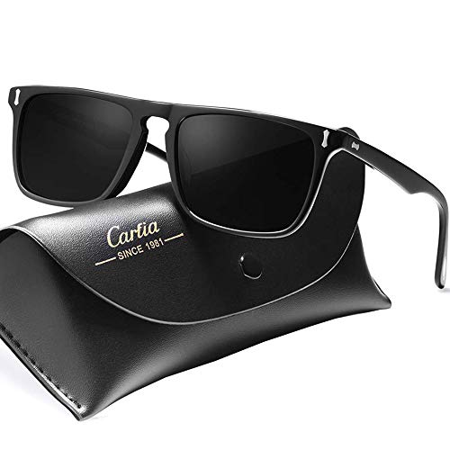 Carfia Retro Gafas de Sol Hombre Mujer Polarizadas UV400 Protección para Outdoors (Estilo A/Marco Negro Lente Gris)
