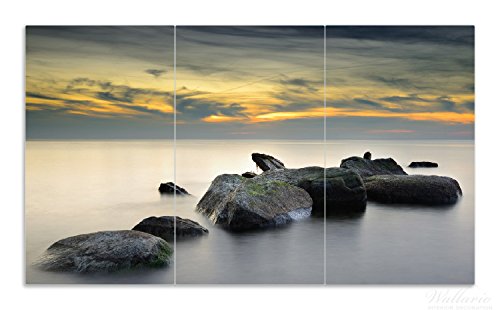 Herdabdeckplatte / Spritzschutz aus Glas, 3-teilig, 90x52cm, für Ceran- und Induktionsherde, Mystische Felsen im Meer