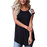 iHENGH Damen Top Bluse Lässig Mode T-Shirt Frühling Sommer Bequem Blusen Frauen Casual Blumendruck Farbblock Kurzarm T-Shirts Blusen Tops