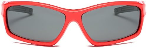 SojoS Kids Fabulous Flexible Silicone Rubber Polarised Square Mirrored Fashion Sunglasses for Boys and Girls SK208 with Red Frame/Grey Lens/Black Temple