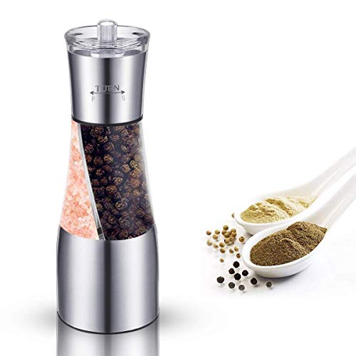 MOHOO Moulin à Sel et Poivre 2 en 1 Moulins à Épices et Moulin à sel Manuel Moulin sel Poivre Taille de Grain réglable Moulin à Poivre et sel en Acier Inoxydable avec Céramique Intégré
