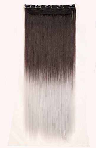 S-noilite Ombre One Piece Clip in Hair Extensions 25"(64cm) Dip Dye Straight Dark Brown to Silver Gray