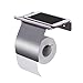 Produktbild Papierhalter, KWOKWEI Toilettenpapierhalter mit Ablage, Toilettenpapierhalterung / Rollenhalter Klopapier aus Edelstahl, WC Rollenhalter mit 2 Arten der Installation, Selbstklebender 3M Kleber Klopapierhalter mit Deckel für Badezimmer oder Toilette