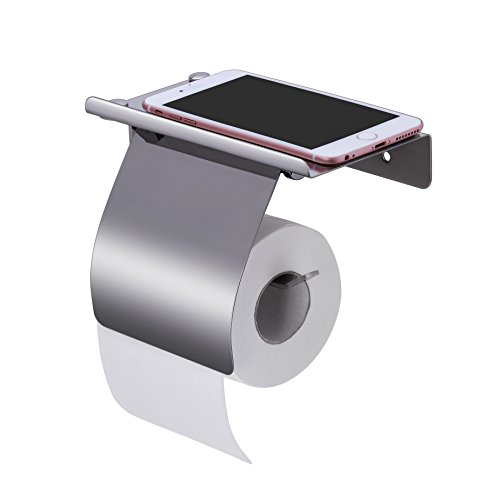 Preisvergleich Produktbild Papierhalter, KWOKWEI Toilettenpapierhalter mit Ablage, Toilettenpapierhalterung / Rollenhalter Klopapier aus Edelstahl, WC Rollenhalter mit 2 Arten der Installation, Selbstklebender 3M Kleber Klopapierhalter mit Deckel für Badezimmer oder Toilette