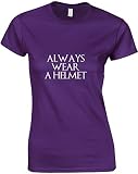 Always Wear A Helmet, Gedruckt Frauen T-Shirt - Lila/Weiß 2XL = 98-102cm