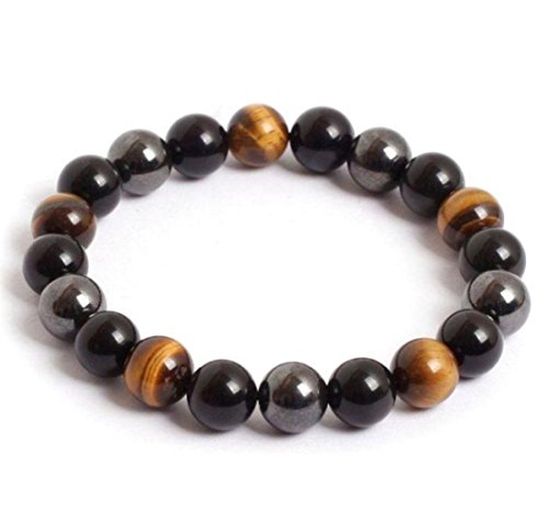 Bracelet Triple Protection En Oeil De Tigre Hématite Et Obsidienne Noire (8)