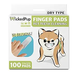 WICKEDPUP Dental Care Finger Wipes for Dogs & Cats, 100 Count, Non-Moistened Dry Type | Disposable Pet Teeth & Gum Cleaning Finger Pads for Puppies & Kittens | Oral Hygiene Tartar & Plaque Remover