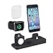 Produktbild 3 in 1 Qi Wireless Ladegerät Pad für iPhone / AirPods / Apple Watch | Portable Ladekabel Silikon Ladestation Charger Adapter | mit Schnellladedrahtloses USB power Kable Dock Station (Schwarz)
