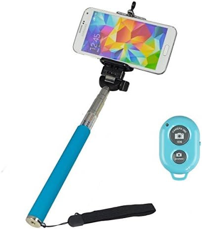 Blue Selfie Stick with Bluetooth Wireless Remote. Telescopic/Extendable Monopod Handheld Stick Pole