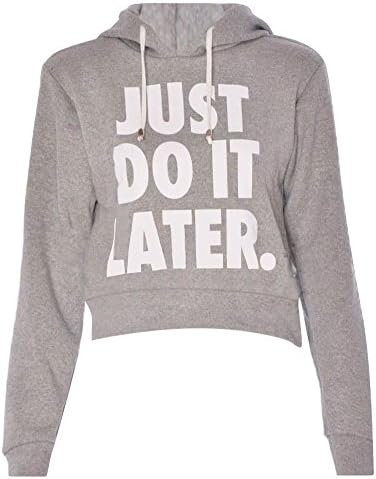 Women Just Do It Later Print Cropped Hoodie Sweat Top Work Gym UK 8-14 (UK M/L (12/14), JUST DO IT LATER-GREY)
