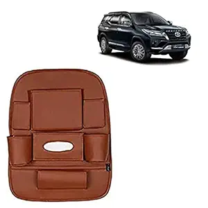 RD Universal PU Leather Car Auto Seat Back Organizer Multi Pocket Travel Storage Bag with Hangers, Tissue Paper and Bottle Holder-Tan Colour Compatible for Toyota Fortuner