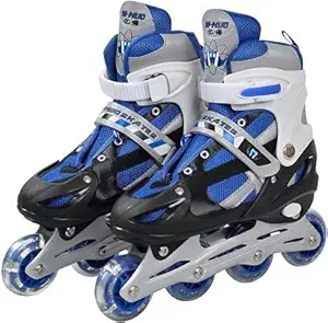 KIZZIE INTERNATIONAL Inline Skates Size Adjustable All Pure PU Strong Wheels Aluminium with LED Flash Light on Wheels, Age Group 6-15 Years