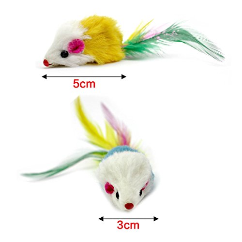 MMRM Furry Mäuseratten mit Feder-Endstück-Haustier-Katze jagt Spielzeug 2-Mengen - 4