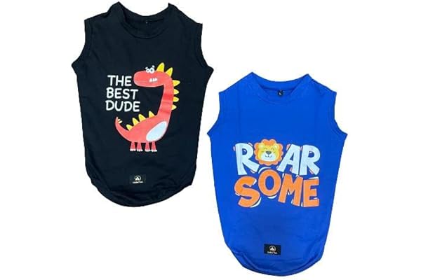 Golden Tails Printed Cotton Tshirts For Dogs And Cats Pet Costumes Dog Shirts - Black And Royal Blue (Small 14") Set Of 2 T-Shirts
