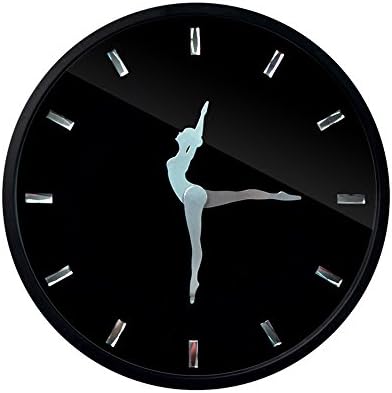 KKLOCK Wall Clock Mute Sun Movement Sweep Slient for Living Room Bedroom Kitchen AA Dancing girl Ballet Dancer without Arabic numerals 12 Inch Black Acrylic (Battery not included)