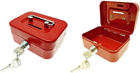4.5" Steel Tin Metal Red Blue Money Cash Box Deposit Key Secure Holder Assorted Colours